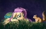  equine female feral fluttershy_(mlp) friendship_is_magic fur grass hair hasbro horse mammal moe my_little_pony night pegasus pink_hair pony rodent smile squirrel stars wings yellow_fur 