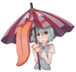  :p bad_id bad_pixiv_id blue_eyes blue_hair cream_(nipakupa) heterochromia karakasa_obake long_sleeves long_tongue open_mouth purple_umbrella red_eyes short_hair simple_background smile solo tatara_kogasa tongue tongue_out touhou umbrella upper_body white_background 