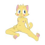  2018 3_toes 4_fingers anthro blue_eyes cat cub digital_media_(artwork) feet feline female flat_chested fur looking_at_viewer mammal nipples nude pink_nipples pussy simple_background sitting smile solo star_butterfly star_vs._the_forces_of_evil toes white_background yellow_fur young zambs 