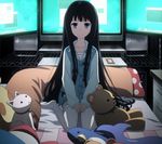  black_hair computer kami-sama_no_memo-chou kamisama_no_memochou long_hair screencap shionji_yuuko sitting stitched stuffed_animal stuffed_toy teddy_bear thighhighs 