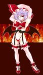  ;p arms_behind_head bat_wings borrowed_design bow cameltoe chain choker elbow_gloves fang fire garter_straps garters gloves hat high_heels highleg highres lingerie mabuchoco_m navel one_eye_closed pink_legwear purple_hair red_eyes remilia_scarlet shoes short_hair solo standing thighhighs tongue tongue_out touhou underwear wings wrestling 