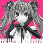  elbow_gloves face freely_tomorrow_(vocaloid) gloves hands_on_own_face hatsune_miku highres long_hair monochrome necktie pink_background simple_background solo twintails vocaloid yayoi_(egoistic_realism) 