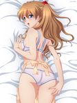  apron ass back bed blue_eyes blush bra brown_hair highres lingerie long_hair looking_back neon_genesis_evangelion open_mouth panties solo souryuu_asuka_langley tadano_akira two_side_up underwear underwear_only 