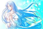  ancient_ys_vanished blue blue_background blue_eyes blue_hair dress feena_(ys) jewelry long_hair necklace petals solo white_dress xiacheng_tatsuya ys 