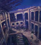  bad_id bad_pixiv_id blue_hair coat debris jacket male_focus multiple_boys nezumi_(no.6) night night_sky no.6 pants rubble ruins scarf scenery shion_(no.6) short_hair siokagen sky stairs star_(sky) starry_sky tree white_hair 