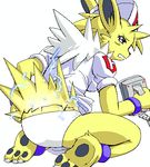  abstract_background ambiguous_gender black_eyes defibrillator eeveelution eevelution electricity female fur g-sun jolteon kneeling nintendo nurse panties plain_background pok&#233;mon pok&eacute;mon simple_background solo underwear video_games white_background yellow yellow_fur 