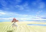  animal_ears bad_id bad_pixiv_id barefoot beach cloud day dress earrings from_behind jewelry mystia_lorelei outdoors outstretched_arms pink_hair sand scenery shiba_itsuki short_hair sky solo spread_arms touhou wings 