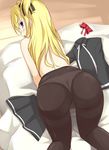  all_fours ass black_legwear blonde_hair blue_eyes kuro_(be_ok) long_hair looking_back panties panties_under_pantyhose pantyhose quiz_magic_academy school_uniform shalon skirt solo thighband_pantyhose underwear 