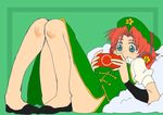  bad_id bad_pixiv_id blue_eyes blush braid china_dress chinese_clothes dress handheld_game_console hat headphones highres hong_meiling kondou_(acid) long_hair lying playstation_portable red_hair solo touhou 