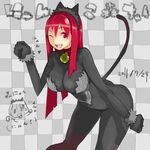  animal_costume animal_ears bell bodysuit breasts cat_costume cat_ears cat_tail catsuit chibi chibi_inset large_breasts long_hair mori_hikiko original red_eyes red_hair solo tail teriyaki 