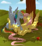  apple blush cartoonlion censored couple dappled_light equine female feral fluttershy_(mlp) friendship_is_magic fruit hasbro horse lesbian mammal my_little_pony pegasus pony rainbow_dash_(mlp) spreading tree wing_boner wings wood 