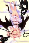  armpits azrael_(shirow) barefoot chain chemise demon_tail demon_wings looking_at_viewer lying on_back original pink_hair pointy_ears shirow_(crazy) solo tail upside-down wings 