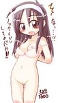  /\/\/\ 1girl blush bra breasts brown_eyes brown_hair hairband ikkyuu navel nipples nude pussy simple_background small_breasts solo thigh_gap translation_request uncensored underwear undressing 