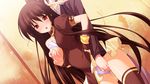  black_hair breast_grab breasts fingering game_cg kuon_itsuki long_hair nipples panties red_eyes thighhighs tiny_dungeon underwear vell_sein 