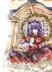  highres nmknf_(mkn) oekaki purple_hair rope shimenawa short_hair sitting solo touhou yasaka_kanako 