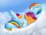 cloud clouds cub cutie_mark equine female feral friendship_is_magic hasbro horse mammal melancholysanctuary my_little_pony pegasus pony rainbow_dash_(mlp) recycletiger scootaloo_(mlp) sleeping wings young 
