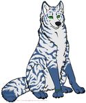  blue bracelet canine cool_colors feral green_eyes jewelry male mammal markings plain_background sitting smile solo striped stripes toradoshi watermark white_background 