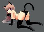  all_fours animal_ears ass bikini_top black_legwear black_thighhighs breasts cat_ears cat_tail catgirl female gloves long_hair looking_back open_mouth original paw_gloves pink_hair purple_eyes solo tail thighhighs underboob yasagure_yukito 