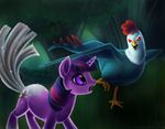  cockatrice cool_colors equine female feral forest friendship_is_magic hasbro horn horse kawaiipiepie magpie_(artist) male mammal my_little_pony petrification pony tree twilight_sparkle_(mlp) unicorn wood 