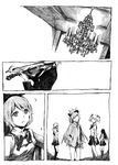  :&lt; akemi_homura comic graphite_(medium) greyscale hand_in_pocket instrument kamijou_kyousuke kaname_madoka mahou_shoujo_madoka_magica miki_sayaka monochrome multiple_girls nobita sakura_kyouko tomoe_mami traditional_media violin 