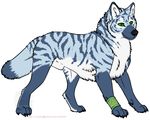  alone cool_colors feral green_band green_eyes male mammal smile solo standing stripes tiger_markings toradoshi watermark wolf 