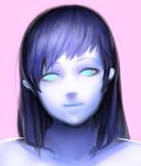  1girl bare_shoulders blue_hair face female green_eyes match_(pixiv) match_(type74tk) original pale_skin portrait smile solo 