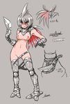  aozane armor black_eyes breasts clothed clothing crying female gauntlets greaves half-dressed human humanized mammal navel nintendo nipples open_mouth partially_clothed pok&#233;mon pok&eacute;mon ponyail ponytail skarmory solo sword topless unconvincing_armor unconvincing_armour video_games weapon yellow_sclera 
