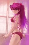  bikini blue_eyes blush from_behind hair_ornament highres kobayashi_yuuji long_hair looking_back neon_genesis_evangelion red_hair side-tie_bikini solo souryuu_asuka_langley swimsuit window 