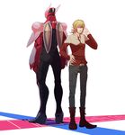  bad_id bad_pixiv_id barnaby_brooks_jr blonde_hair boots glasses green_eyes hand_on_hip jacket jewelry multiple_boys nbtkm necklace power_armor power_suit superhero tiger_&amp;_bunny 