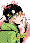  air_gear blonde_hair blue_eyes lick licking male male_focus mikura_kazuma_(air_gear) smiley 