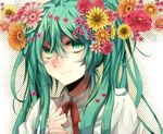  bad_id bad_pixiv_id face flower green_eyes green_hair hair_flower hair_ornament hatsune_miku long_hair noka_(blackheart1118) smile solo vocaloid 