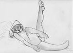  anus balls greyscale lying male mammal monochrome mustelid nude on_back otter plain_background raised_leg sketch solo spera white_background 