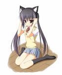  animal_ears black_hair brown_eyes cat_ears chelsea-121 k-on! long_hair nakano_azusa school_uniform sitting solo twintails wariza 