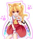  :o animal_ears ascot between_legs blonde_hair cat_ears cat_tail flandre_scarlet hand_between_legs kemonomimi_mode no_hat no_headwear norun open_mouth paw_pose paw_print red_eyes shirt side_ponytail skirt skirt_set solo tail touhou wings wrist_cuffs 