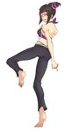  alternate_color alternate_costume back barefoot bikini_top denim drill_hair feet full_body glaring halter_top halterneck han_juri itom03 jeans looking_back middle_finger open_mouth pants soles solo standing standing_on_one_leg street_fighter street_fighter_iv_(series) toes twin_drills 