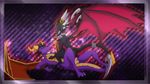  abstract_background anthro black collar cum cum_in_pussy cum_inside cynder cynder-the-dragon dragon female jewelry male markings penis pussy red scalie sex spyro-the-dragon spyro_the_dragon 