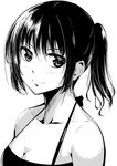  attsun_(atsushi_jb) bad_id bad_pixiv_id bare_shoulders blush breasts cleavage closed_mouth collarbone face greyscale medium_breasts monochrome original ponytail simple_background smile solo 