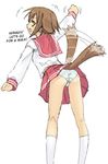  animal_ears as-special dog_ears dog_tail fang hard_translated kusakabe_misao lucky_star panties satou_atsuki school_uniform seifuku tail tail_wagging translated underwear wagging 