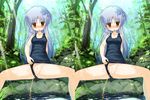  angel_beats! blue_hair censored ezakishii one-piece_swimsuit peeing stereogram swimsuit swimsuit_aside tachibana_kanade tenshi_(angel_beats!) yellow_eyes 