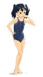  :p np_(slipbounds) one-piece_swimsuit open_toe_shoes original school_swimsuit shoes solo swimsuit tongue tongue_out twintails 