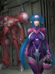  bad_id bad_pixiv_id bandana blue_hair bodysuit breasts cannon capeldonya eyebrows giantess green_eyes hangar helmet highres hips klan_klein large_breasts lips long_hair macross macross_frontier macross_quarter mecha meltrandi multicolored multicolored_bodysuit multicolored_clothes pilot_suit pink_bodysuit pointy_ears power_armor power_suit purple_bodysuit queadluun-rea realistic s.m.s. solo spacesuit very_long_hair wide_hips zentradi 