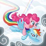  blue_eyes contrail cutie_mark cyan_body don_ko don_komandorr equine female feral flying friendship_is_magic fur hair hasbro horse mammal multi-colored_hair my_little_pony pegasus pink_body pink_fur pink_hair pinkie_pie_(mlp) pony purple_eyes rainbow rainbow_dash_(mlp) rainbow_hair tongue tongue_out wings 