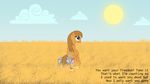  brown_body brown_hair chell cub cutie_mark english_text equine female field friendship_is_magic hair hasbro horse i_only_want_you_gone mammal my_little_pony pony portal portal_(series) sitting sun text unknown_artist valve warm_colors young 