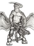  anthro dragon drakien gun male nerf ranged_weapon ryoken solo tail topless weapon wings 
