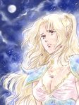  blonde_hair breasts cleavage earrings female final_fantasy final_fantasy_iv full_moon green_eyes jewelry leotard long_hair moon necklace night rffcq251 rosa_farrell shoulder_pads sky solo yukki_(pixiv294216) yukki_(rffcq251) 