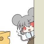  animal_ears blush_stickers brown_dress capelet cheese chibi dekasudachin dress drooling food grey_hair mouse_ears mouse_tail nazrin open_mouth peeking_out red_eyes solo tail touhou 
