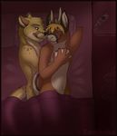  anthro antlers bed cervine cougar deer duo eyes_closed feline from_behind gay horn male mammal nude spooning warm_colors zambuka 
