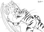  balls butt dragon duo eyes_closed feline gay hug lying male mammal monochrome muscles nude plain_background rthur sketch tail tiger wings 