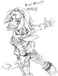  blush_stickers ezreal fingerless_gloves from_above genderswap gloves goggles goggles_on_head greyscale league_of_legends monochrome scarf short_hair solo 