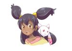  crossover dark_skin female gym_leader iris_(pokemon) kyubey long_hair lowres mahou_shoujo_madoka_magica pokemon purple_hair seiyuu_connection seiyuu_joke smile 